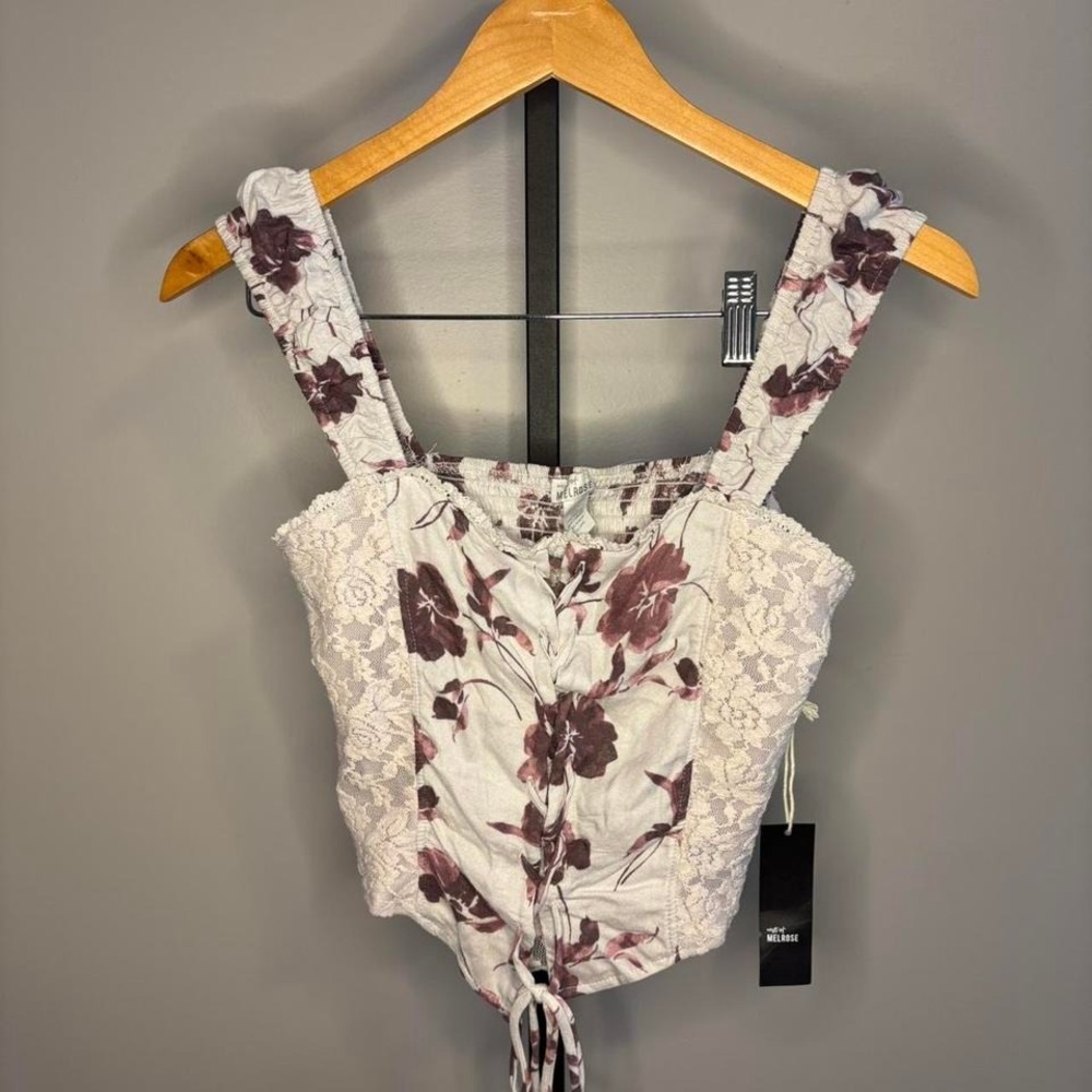 White and burgundy floral corset‎ top